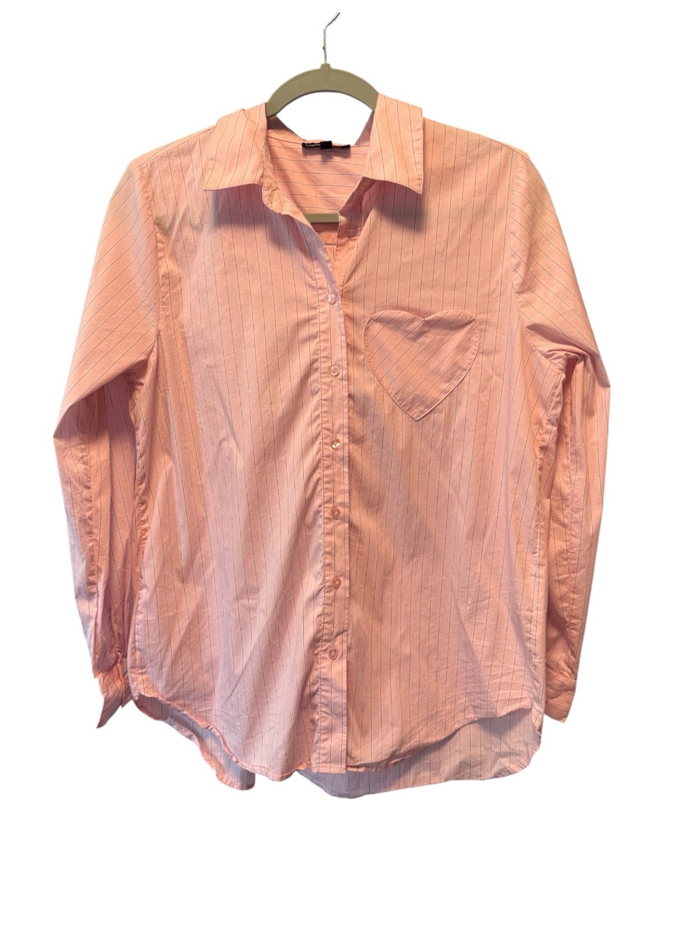 Modern Works Pink Pinstripe Heart Pocket Button-Up Shirt – Size Medium